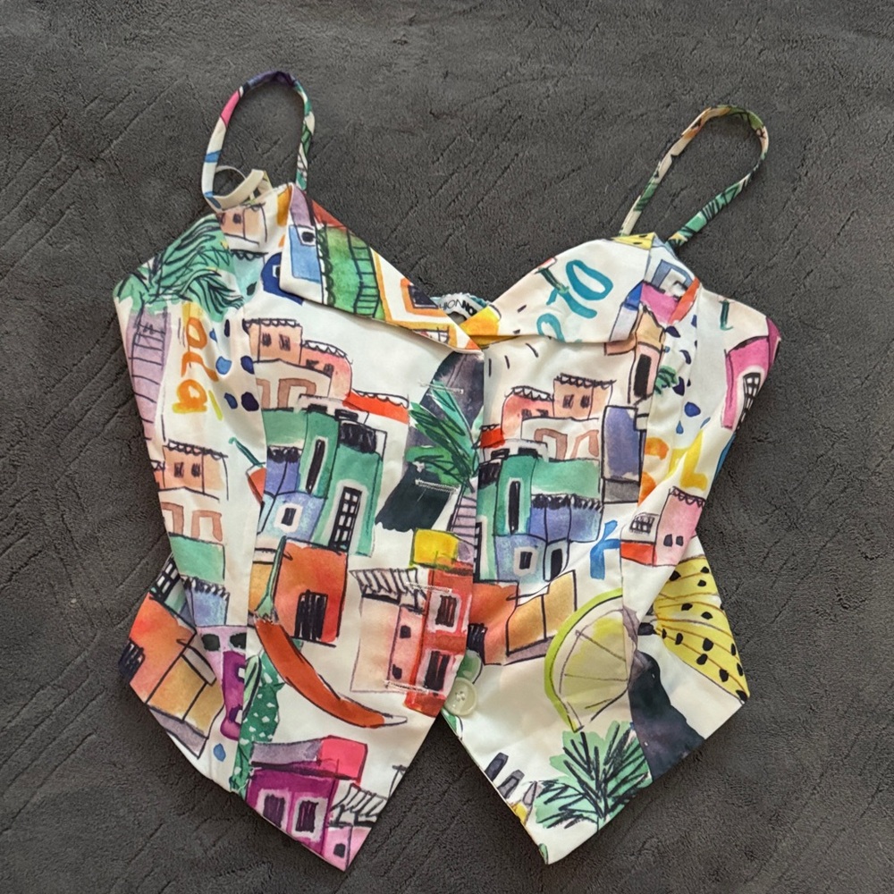 Fashion Nova Multicolor Abstract Print Top
